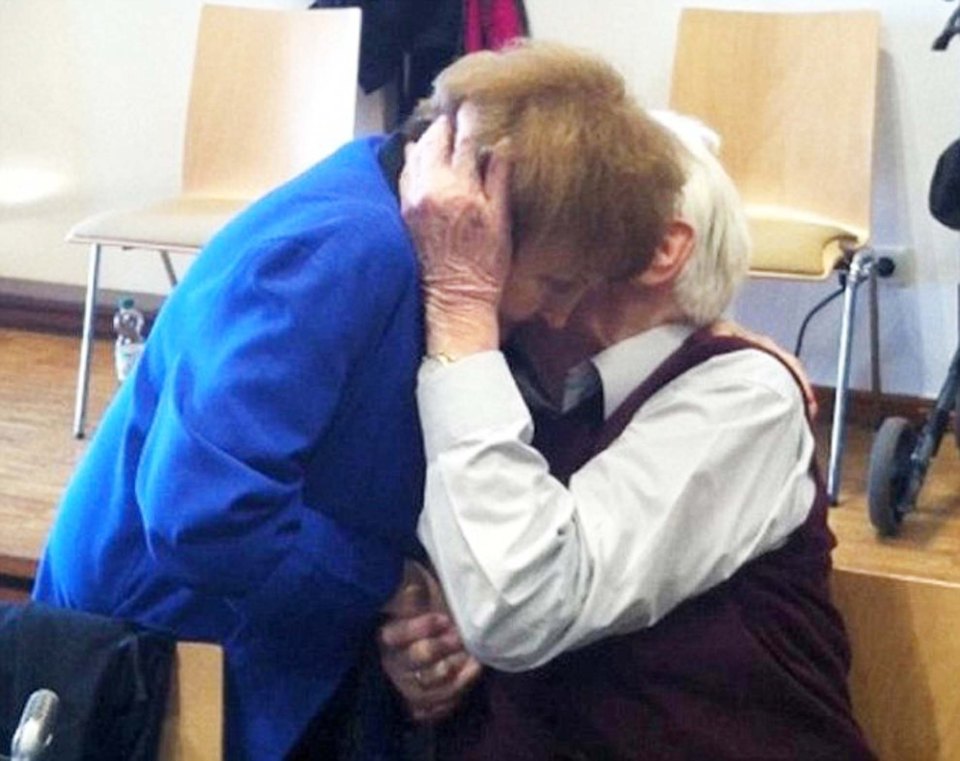  Eva embraces Oskar Groening, the Bookkeeper of Auschwitz, at his trial in 2015