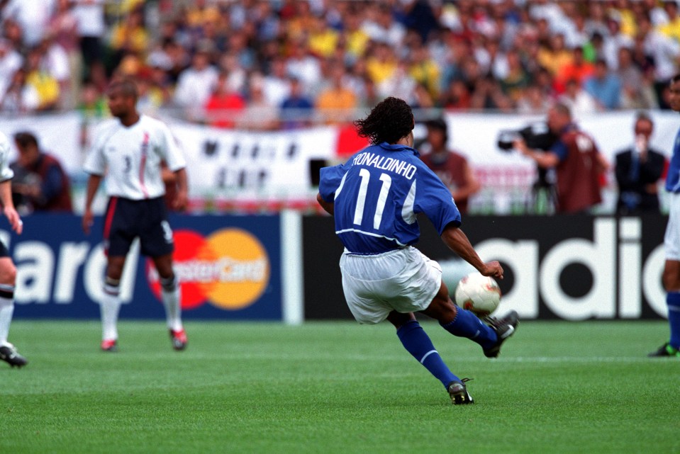 Ronaldinho famously lobbed David Seaman from 40 yards at the 2002 World Cup as Brazil knocked England out