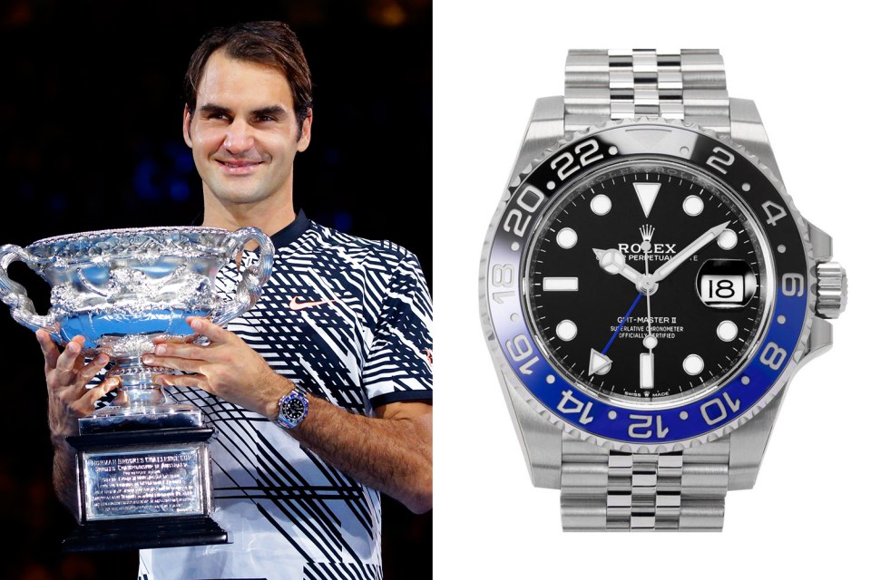 Federer wears the GMT-Master II which has a price tag of around £11k 