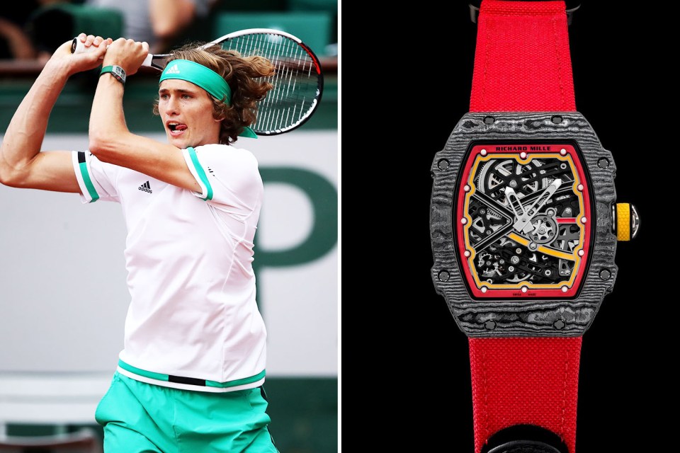 Alexander Zverev wears a £105k Richard Mille watch when he's in action