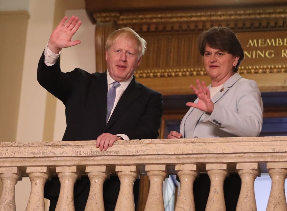  Boris Johnson with DUP leader Arlene Foster ahead of a meeting at Stormont Parliament on Tuesday July 2, 2019