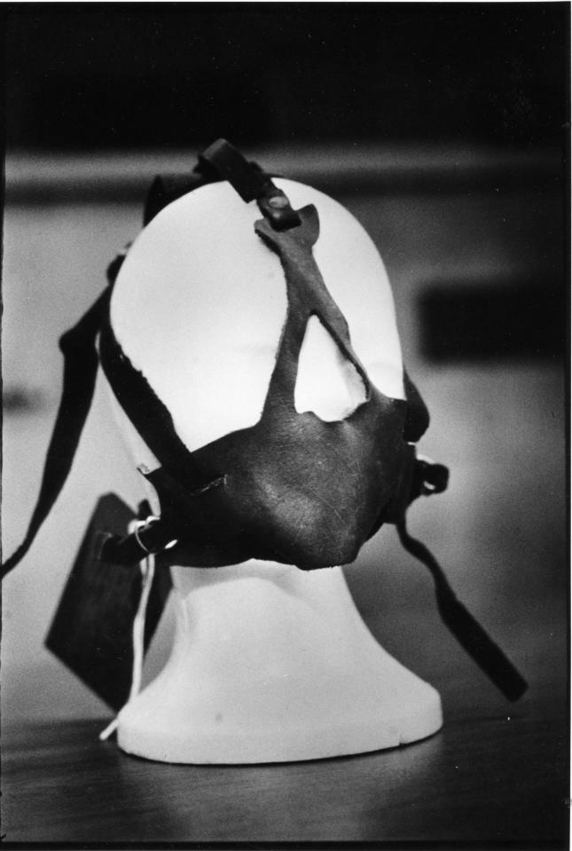  This leather face harness was found at Hooker's house and used in evidence