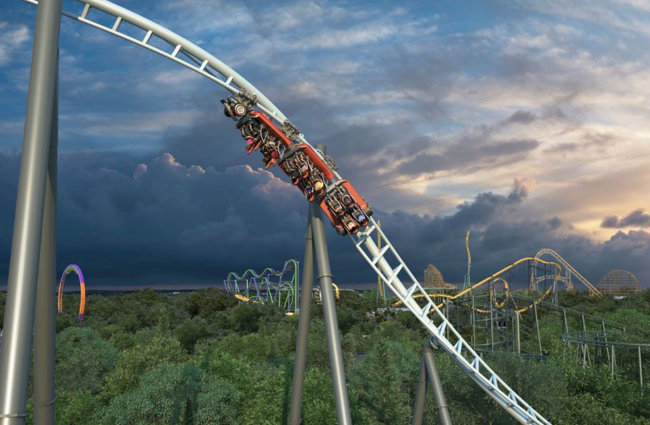 The rollercoaster features five inversions