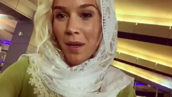 Stone appeared in a white head scarf as she spoke to the camera for her Instagram post video