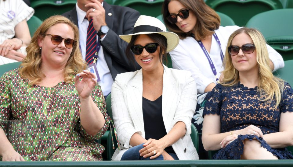 Meghan Markle attended Wimbledon with friends Genevieve Hillis, left, and Lindsay Roth, right