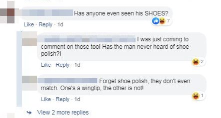  Others blasted the man for his scuffed, mismatched shoes