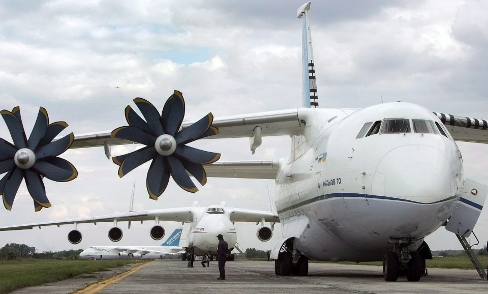  The Ukrainian made transport plane Antonov 70 (at front) with the Antonov 225 'Mriya' behind