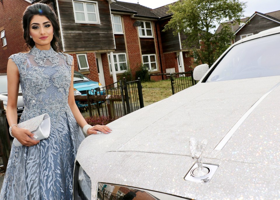 Isha Sanah Akhtar arrived at her school prom in a Rolls Royce decorated with four million Swarovski crystals