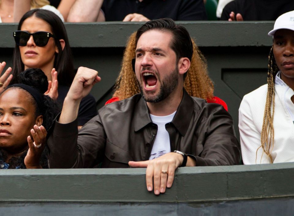 Alexis Ohanian led the celebrations court side as wife Serena Williams beat Alison Riske in the quarter-finals