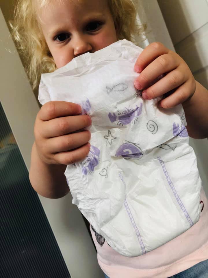  Fran posted a photo of her daughter Mila holding the crab-print nappies on Facebook