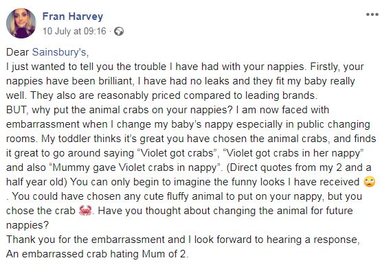  Fran begged Sainsbury's to reconsider their design in a hilarious Facebook posy