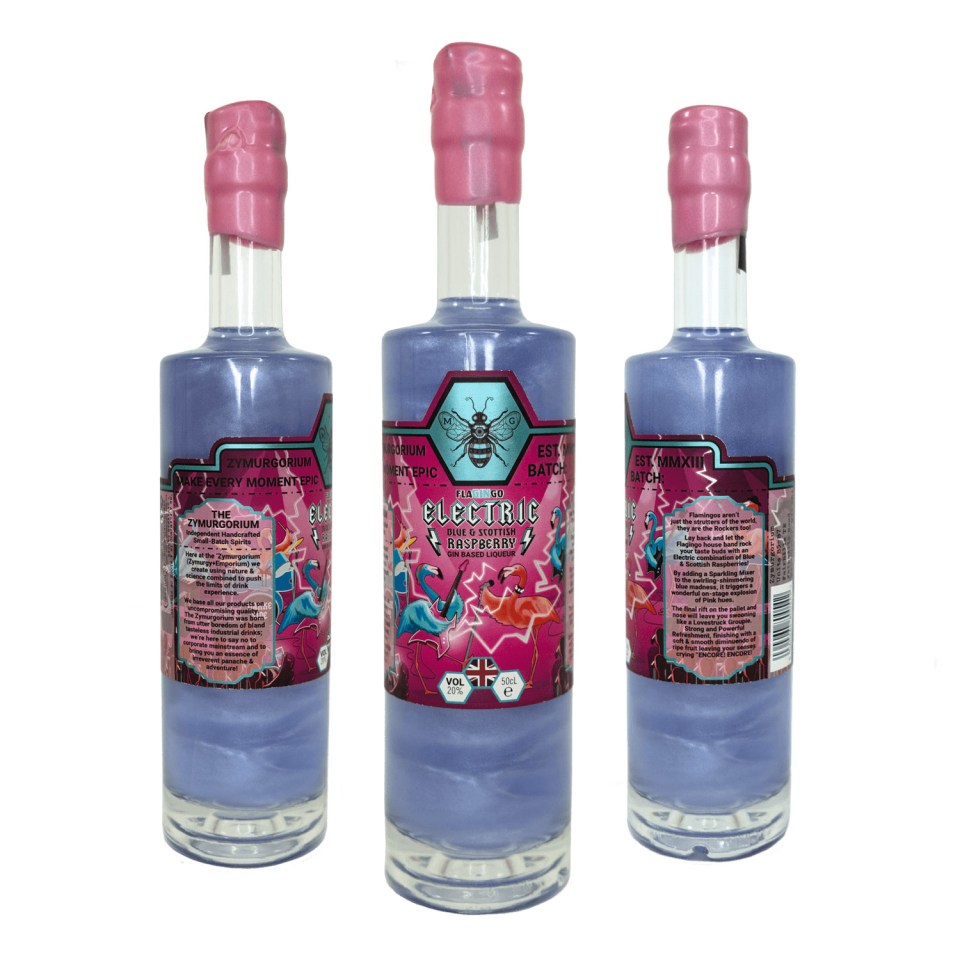  This shimmery gin changes from blue to pink when mixed with tonic