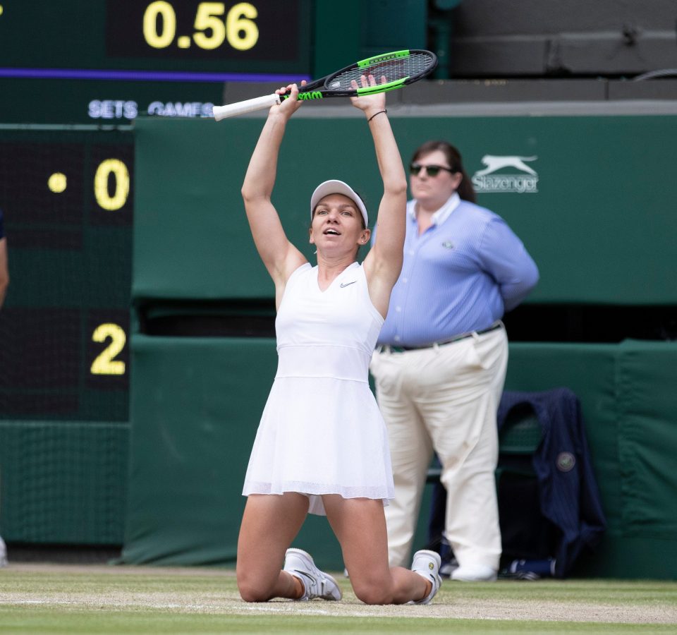  Halep drops to her knees as the emotion of winning match point sets in