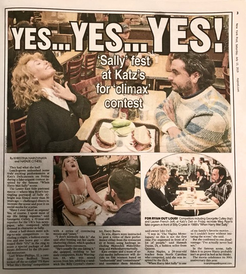  Turns out, my fake orgasm has made page three of the New York Post and is currently being discussed on a local US news channel as they go through the morning papers