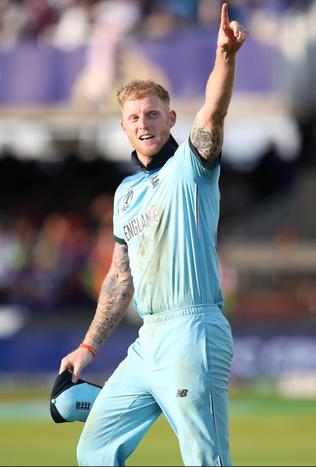  Ben Stokes celebrates England winning the Cricket World Cup yesterday in a final against New Zealand