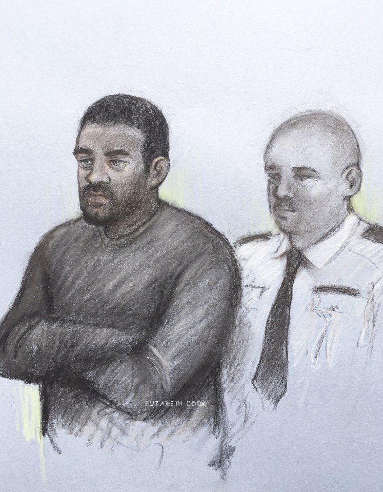 This is the court artist sketch of Aaron McKenzie, 25, appearing at Camberwell Green Magistrates' Court today