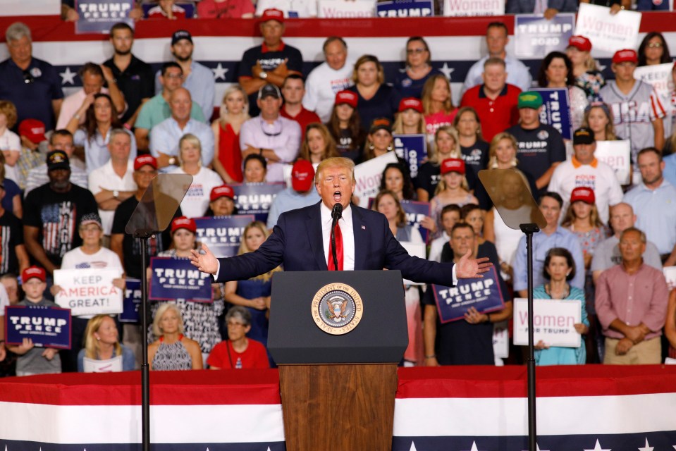  President Trump at one of his rallies where he whips his supporters into a frenzy