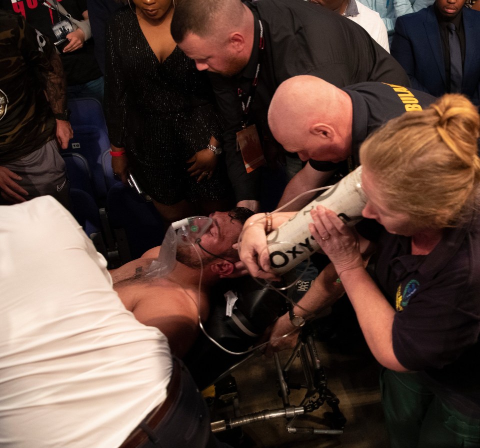 Allen was stretchered out of the ring at the O2 Arena