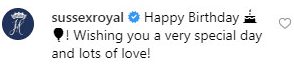  Meghan Markle and Prince Harry commented on the photo to 'wish him a very special day'