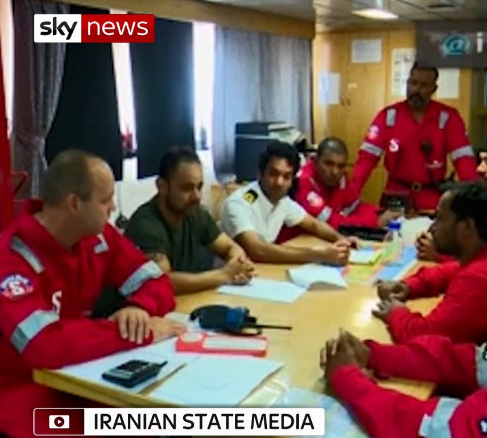  Footage from Iranian state media showed the crew gathered on board the ship