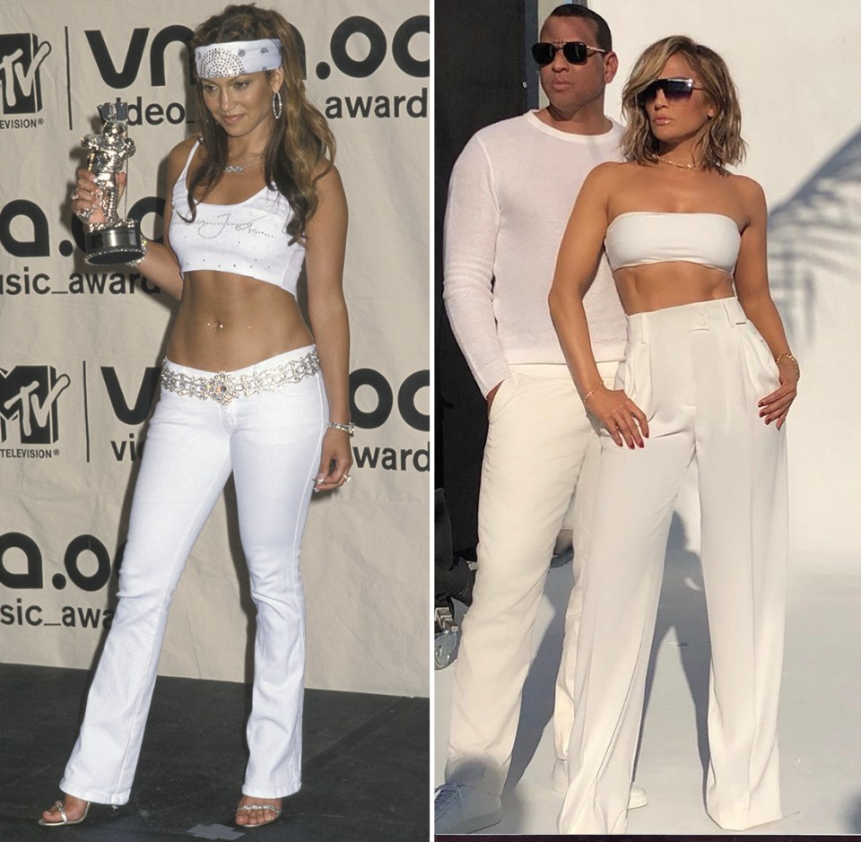 J Lo turns 50 tomorrow but has barely aged a day, here she is seen at the VMAs in 2000 and with Alex Rodriguez in March