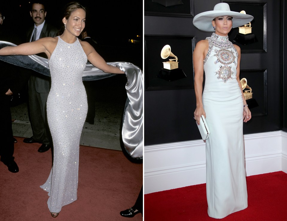 Floor-length never goes out of fashion as J Lo proves at a film premiere back in 1997 and 22 years later at the Grammy awards