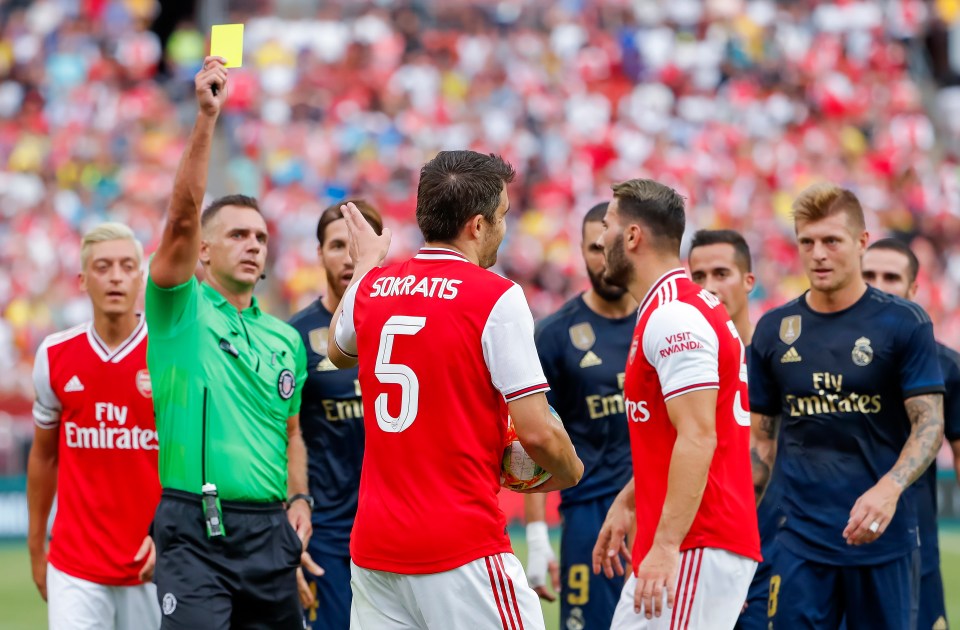  Sokratis let the side down with two soft yellow cards in the first half