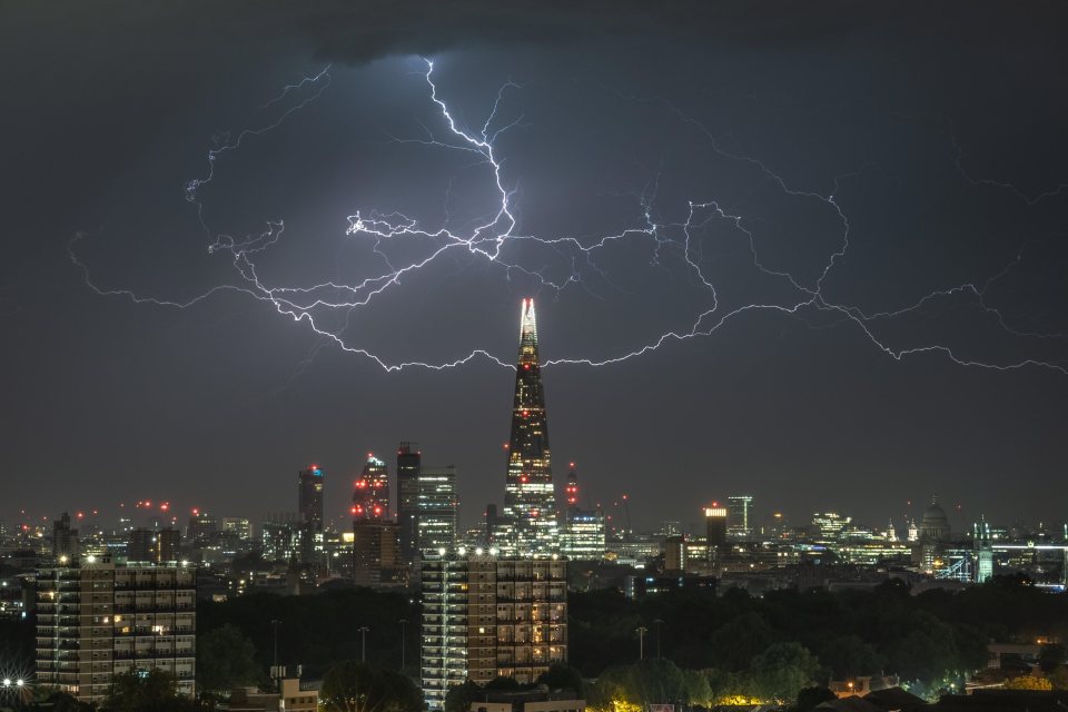  London's Shard is surrounded by lightning during last night's spectacular storm