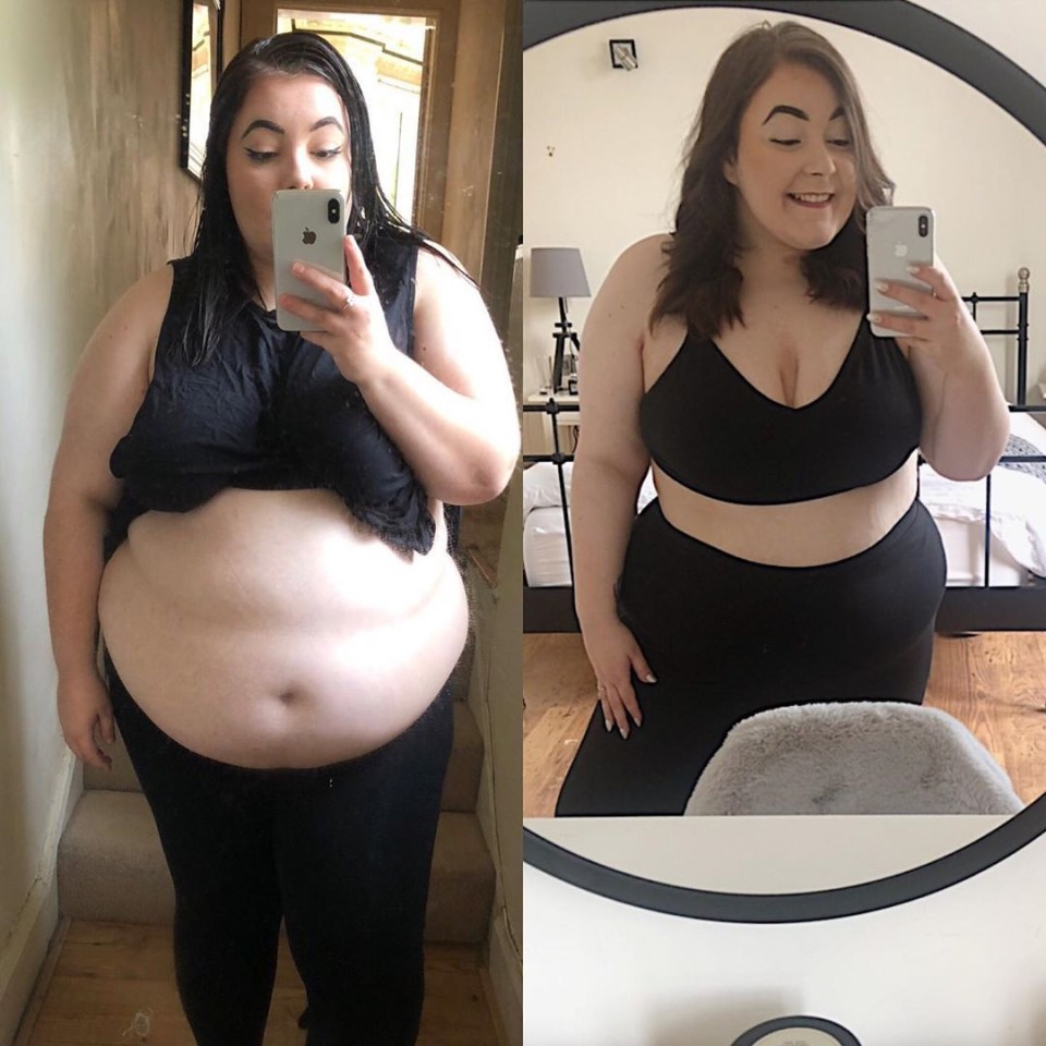  Shannon Wedley, 22, thought her 6st weight gain was down to gorging on takeaways and she tipped the scales at 20st 10lbs at her heaviest, left