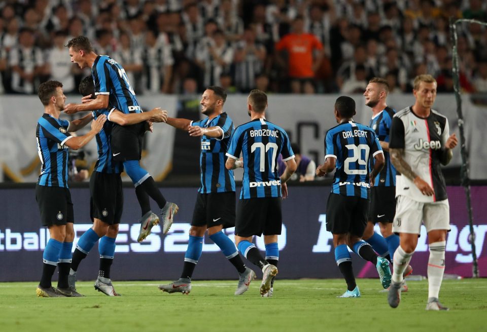  Inter's players celebrate Matthijs De Ligt's own-goal giving them the lead