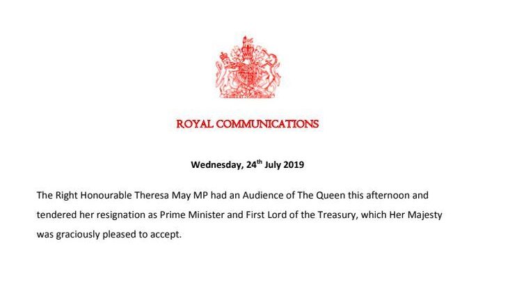  The Royal Family's official statement on Theresa May resigning