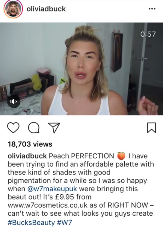  Olivia Buckland came under fire for posting about an eye shadow from cosmetic brand W7