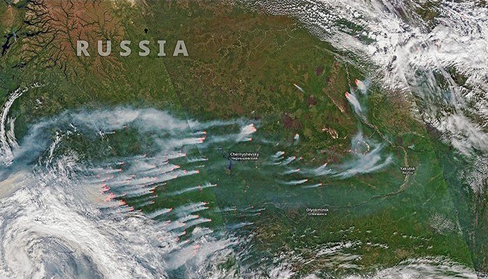  The magnitude of the fires in Russia can be seen on this satellite image