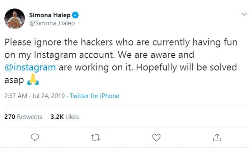  The Romanian ace addressed the hack on Twitter