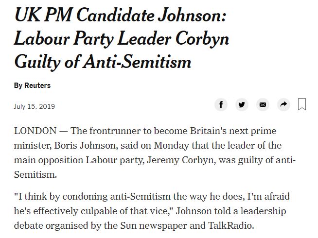  The New York Times focused on Labour's anti-Semitism crisis