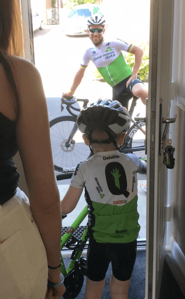  Evan was fully kitted out when his favourite cyclist turned up outside his front door