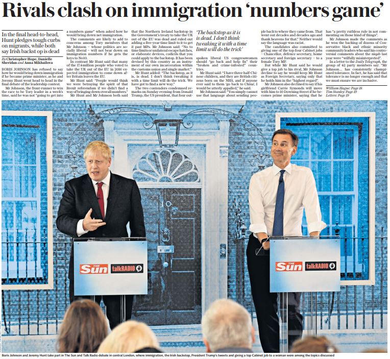  A report on immigration policy in the Daily Telegraph