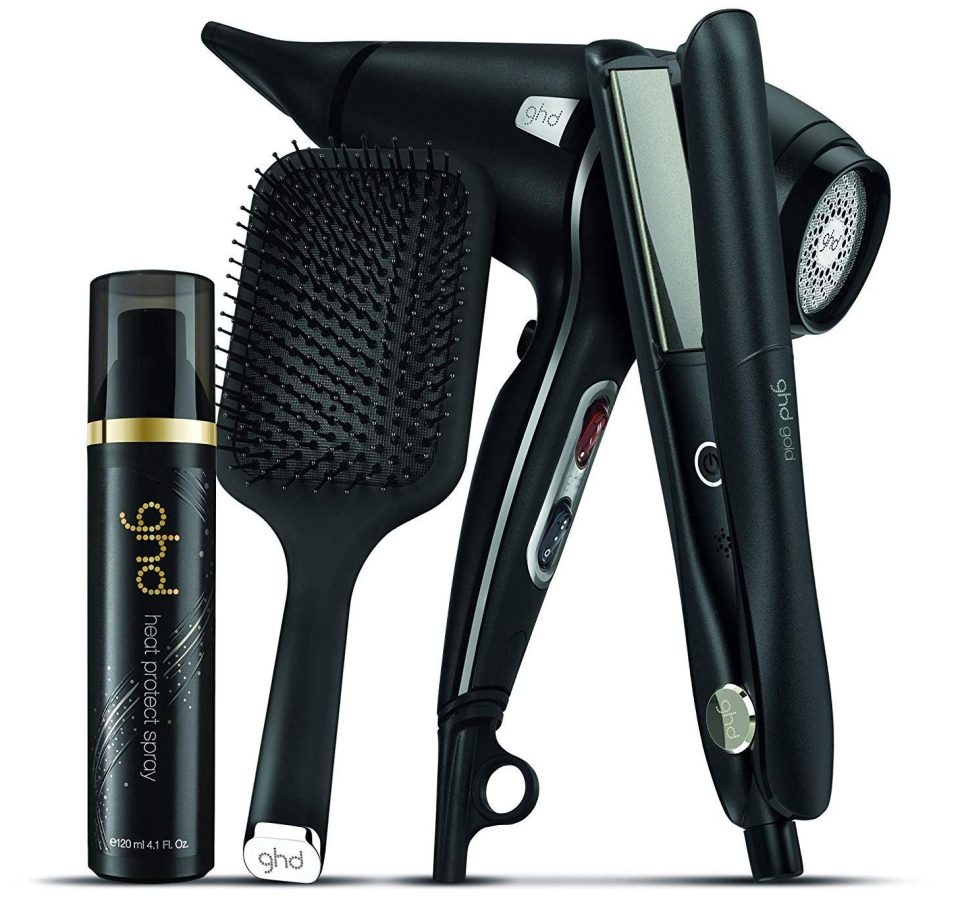  The set includes Ghd Gold Professional Styler, Hairdryer, Heat Protect Spray and a Paddle Brush