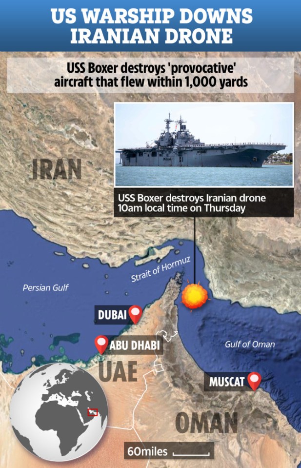  The US claimed it brought down the unmanned drone after it came within 1,000 yards of its warship