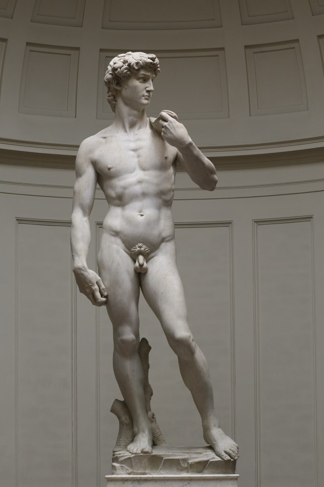  Roman statues often followed the phallic fashion set by the Greeks. Pictured is David by Michelangelo