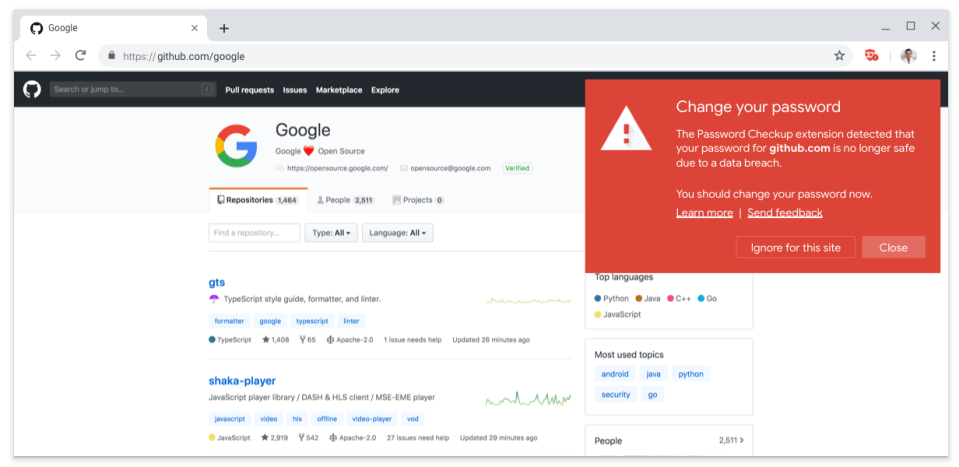 Google's Chrome extension shows this warning if you're using a breached password