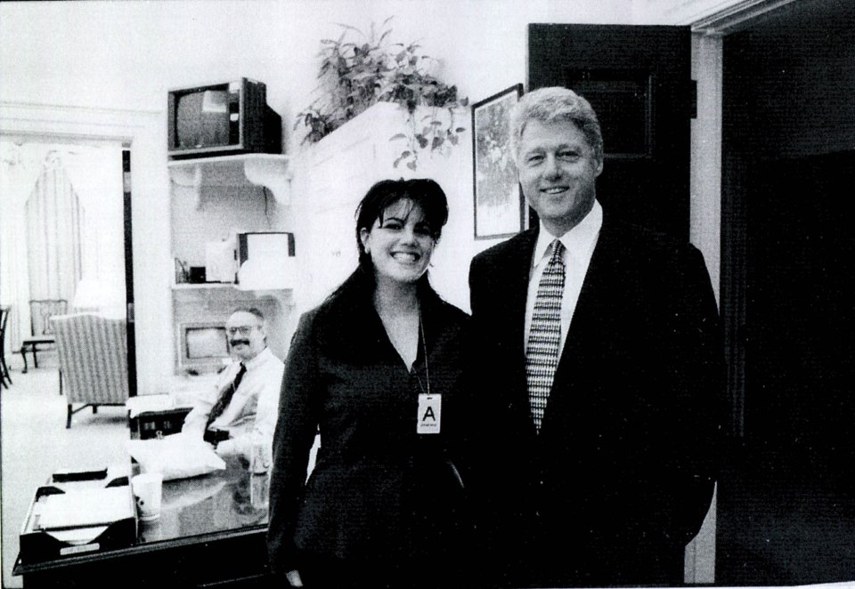  Former White House intern Monica Lewinsky meeting then President Bill Clinton at a White House function