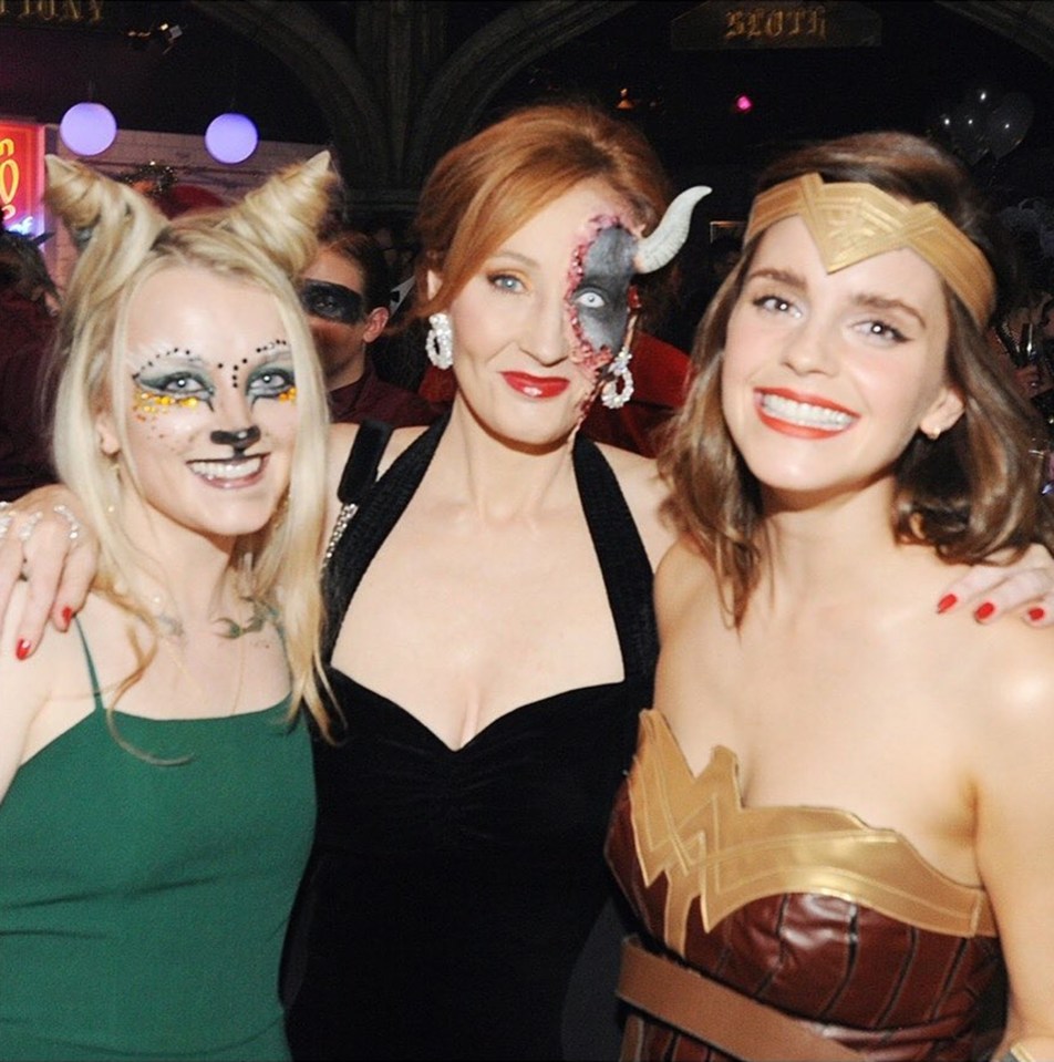  Emma Watson with JK Rowling at her 54th birthday bash with Evanna Lynch (left) who played Luna Lovegood in the Harry Potter franchise