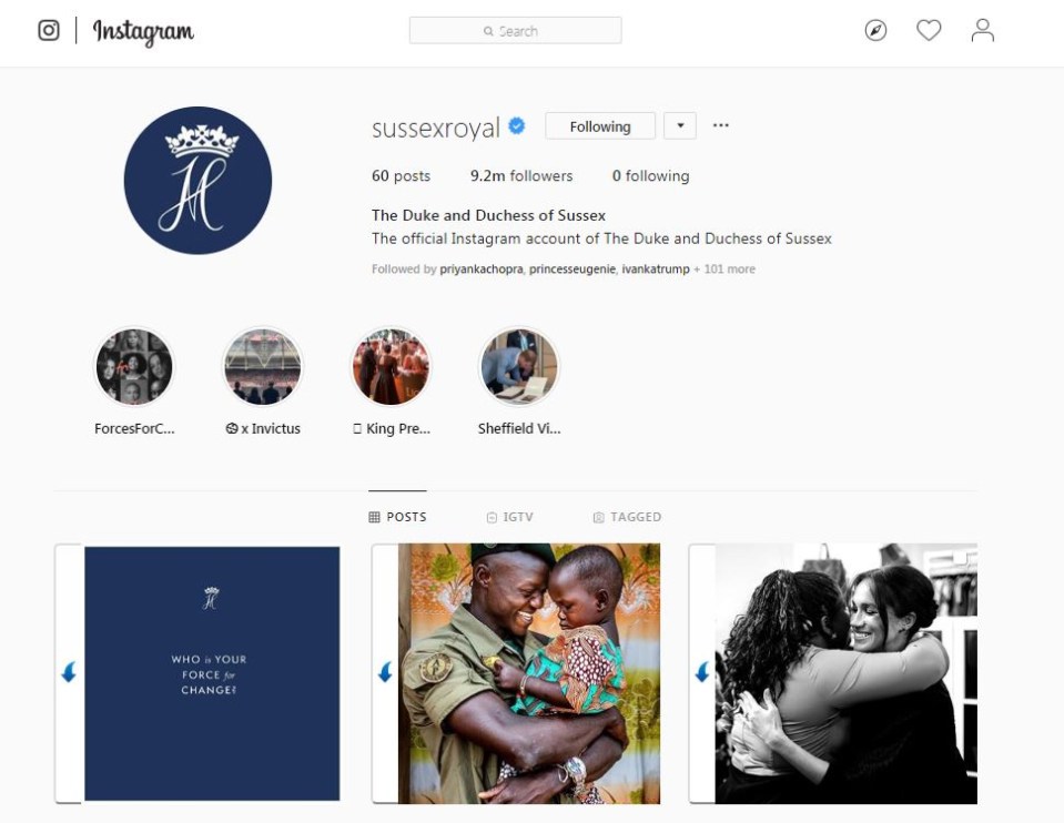 The ‘following’ section of their @sussexroyal account had previously been used to highlight a number of causes