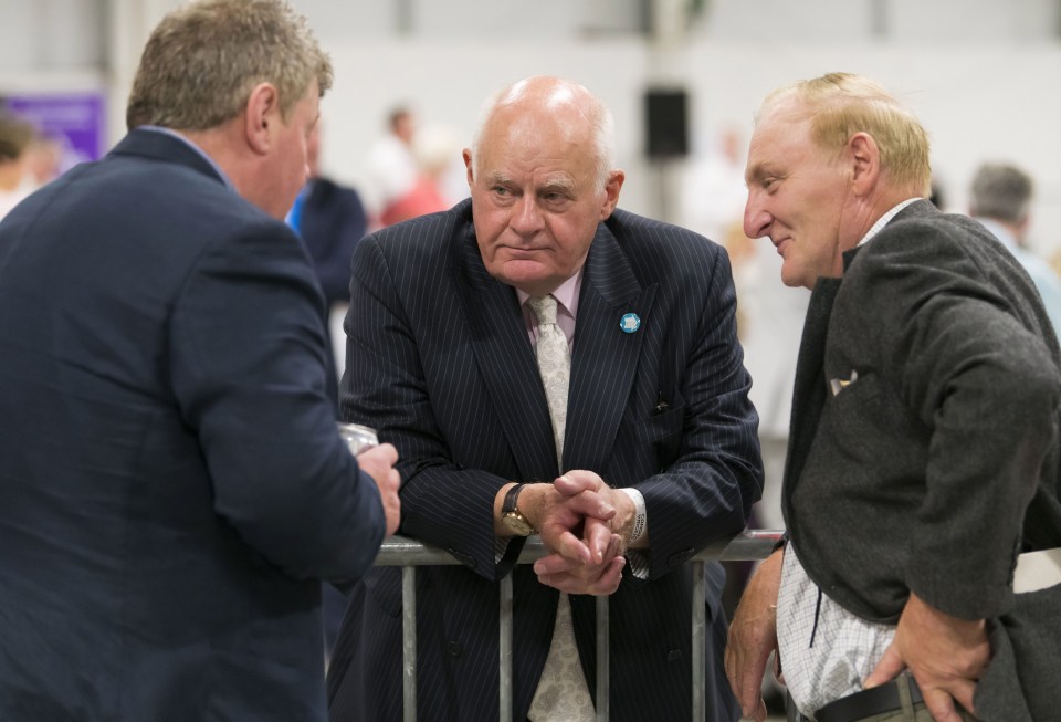 Brexit Party candidate Des Parkinson, centre, during the Brecon and Radnorshire by-election count. The Brexit Party came in third