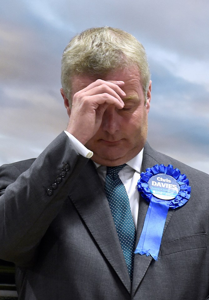  Brecon by-election results: Conservative MP Chris Davies looks dejected as he loses his seat - and cuts his party's parliamentary majority to the slimmest margin