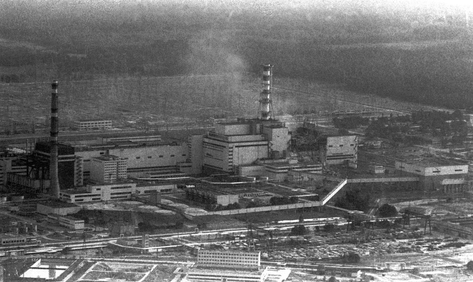 An aerial view of the Chernobyl nuclear power plant after the accident