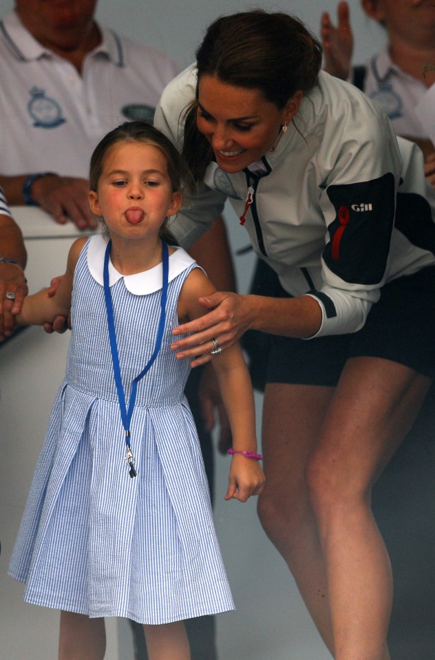 Princess Charlotte, four, delighted crowds yesterday at the King’s Cup regatta when she stuck her tongue out at crowds