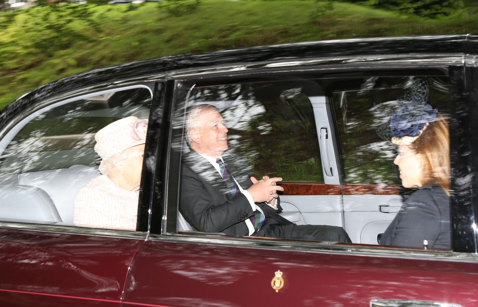 Princess Beatrice pictured with the Queen and dad Prince Andrew at Balmoral on August 11