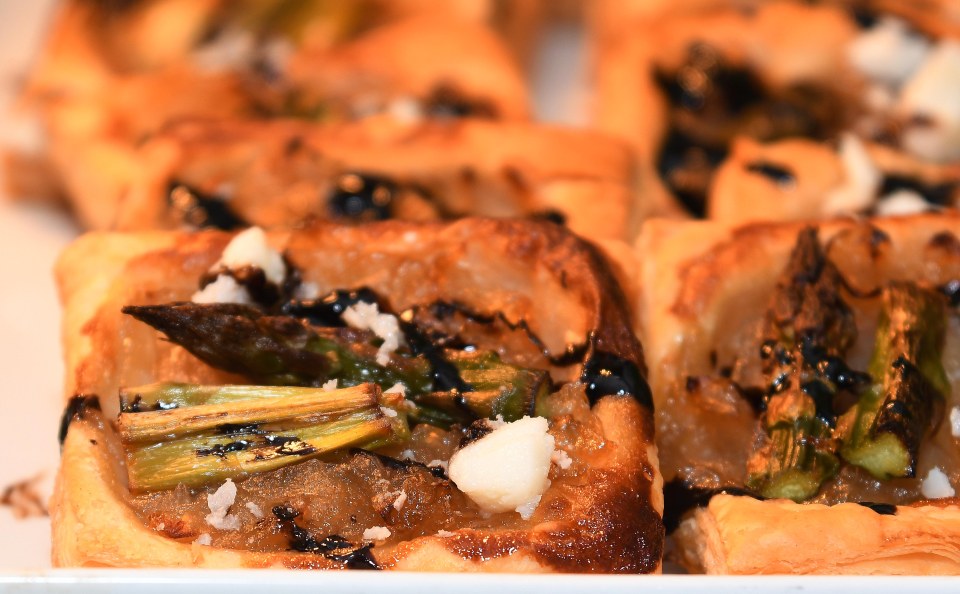  On the menu is a caramelised onion and asparagus puff pastry tart with balsamic vinegar glaze